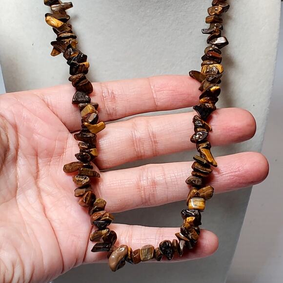 Tigers Eye Beaded Necklace 16" Unsigned Spring Ring Closure - Picture 3 of 4
